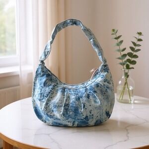 Blue‎ Tie Dye Denim Shoulder Bag Pleated Hobo Bag